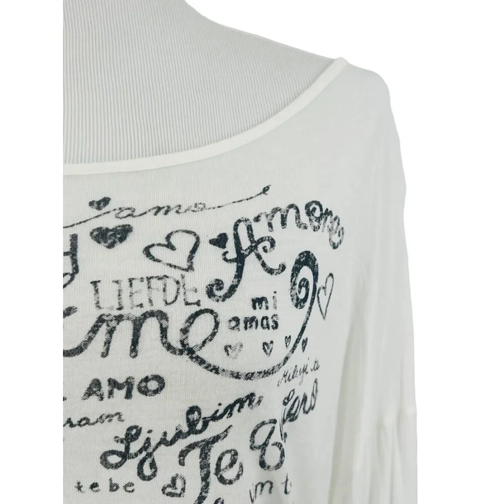 Slouchy White Black Graphic Print Cut-Out Slashed Back L/S Top | Streetwear Glam - Picture 3 of 10